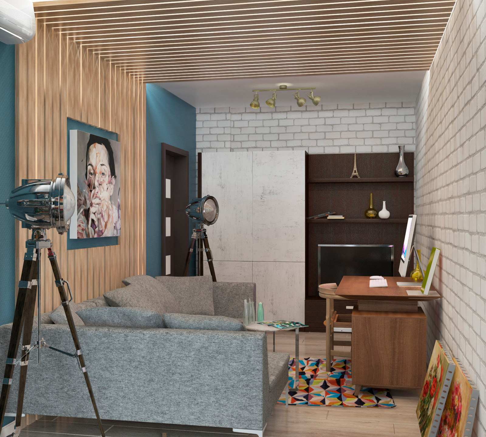 Интерьер трёхкомнатной квартиры. Лофт.