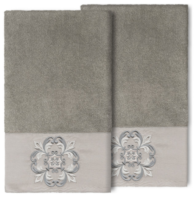 100 Turkish Cotton Alyssa 2Piece Embellished Bath Towel Set, Dark