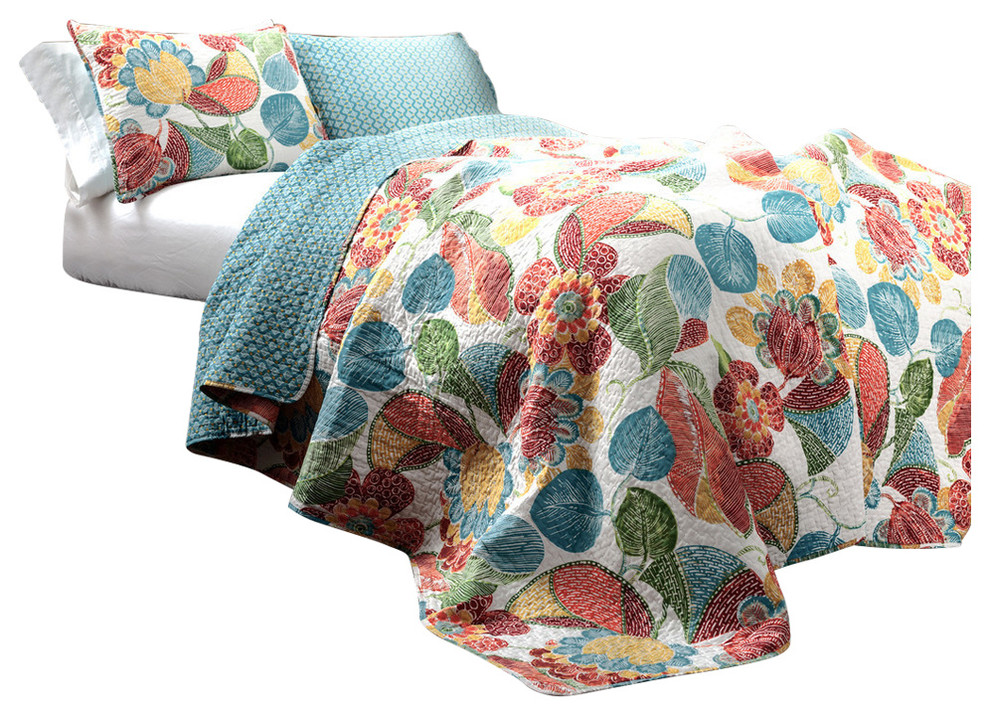 Layla Quilt Orange/Blue 3Pc Set Full 