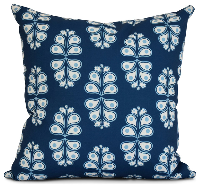 Navy Blue Wacky Paisley Geometric Print Pillow Contemporary