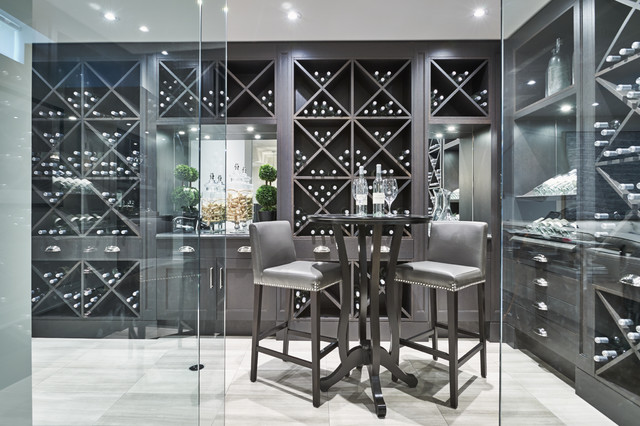 Magnificent Wine Cellar with High-Top Seating nyklassisk-vinkaellare