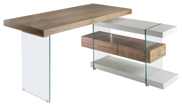 Walnut and Tempered Glass Office Desk
