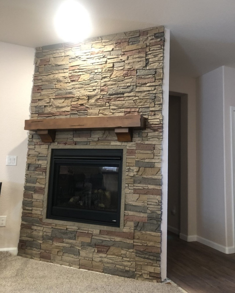 Design Ideas for a Fireplace Wall with Desert Sunrise Stacked Stone