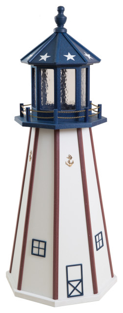Outdoor Poly Lumber Lighthouse Lawn Ornament, Patriotic, 4 Foot, Standard Electric Light