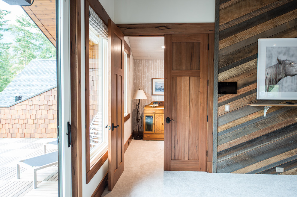 Mid-sized arts and crafts entry hall in Vancouver with a double front door and a light wood front door.
