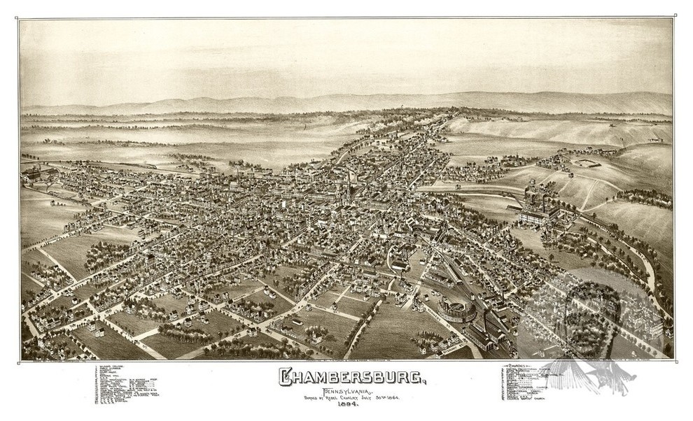 Old Map Of Chambersburg Pennsylvania 1885 Vintage Map Art Print 18   Home Design 