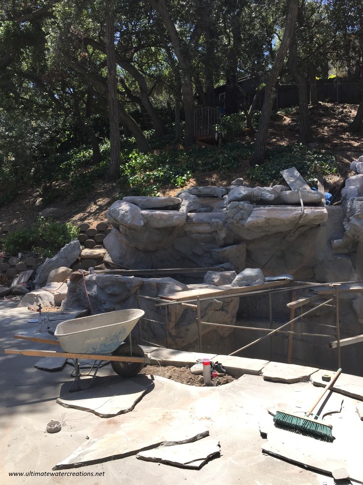 Before & After -Naturalistic Pool, Spa with Slide in La Crescenta, CA