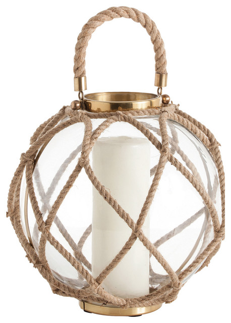 Cormac Jute Coastal Beach Glass Globe Candle Lantern, 14.5"H