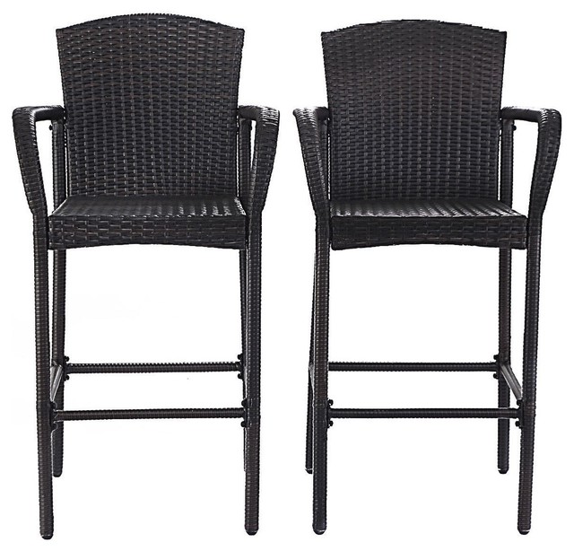 Modern 2 Pieces Rattan Bar Stool Set High Chairs Tropical Modern 2 Pieces Rattan Bar Stool Set High Chairs Tropical Outdoor Stools And Counter By Imtinanz Llc