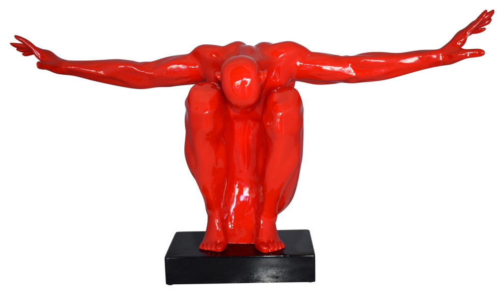 Red Saluting Body Builder Made of Resin Mounted on A Base Size: 37" x 14" x  19 - Contemporary - Decorative Objects And Figurines - by Fine Arts Outlet  AKA Nifao | Houzz