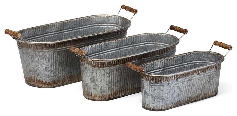 Uniquely Adorning Galvanized Sheet Antique Planters, Gray, Set of 3