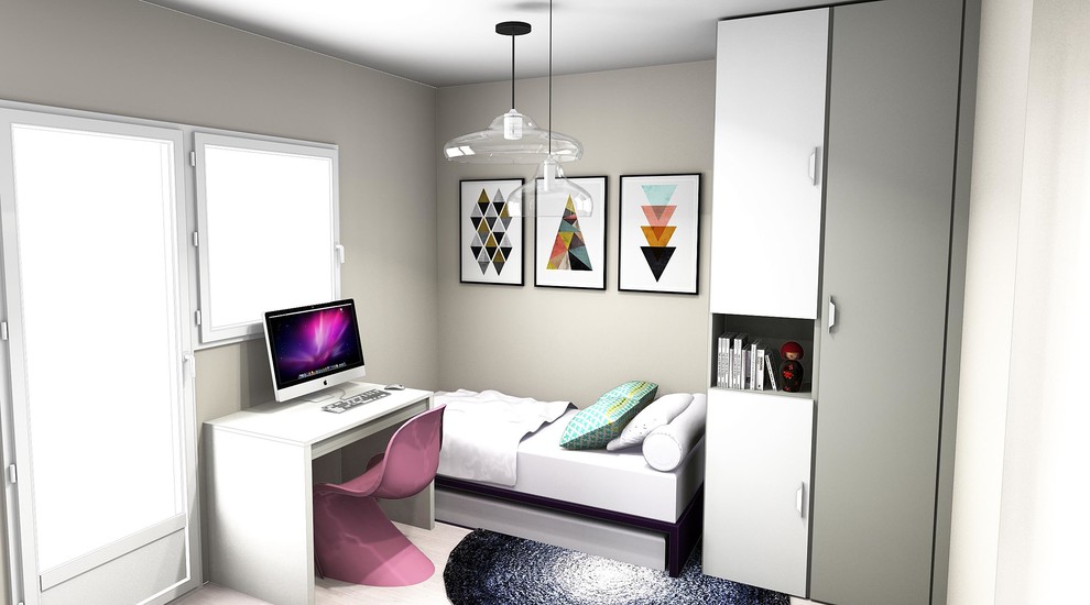 Design ideas for a mid-sized contemporary kids' study room for kids 4-10 years old in Lyon.