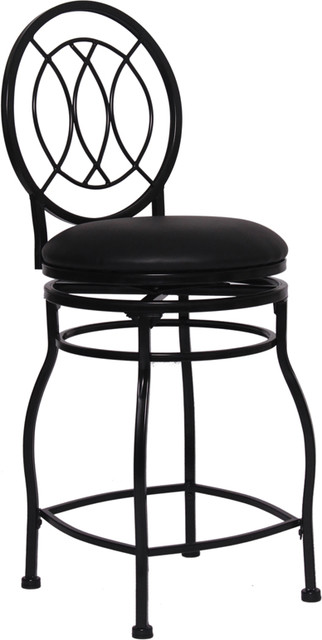 24" Black Metal Counter Height Stool with Black Leather Swivel Seat