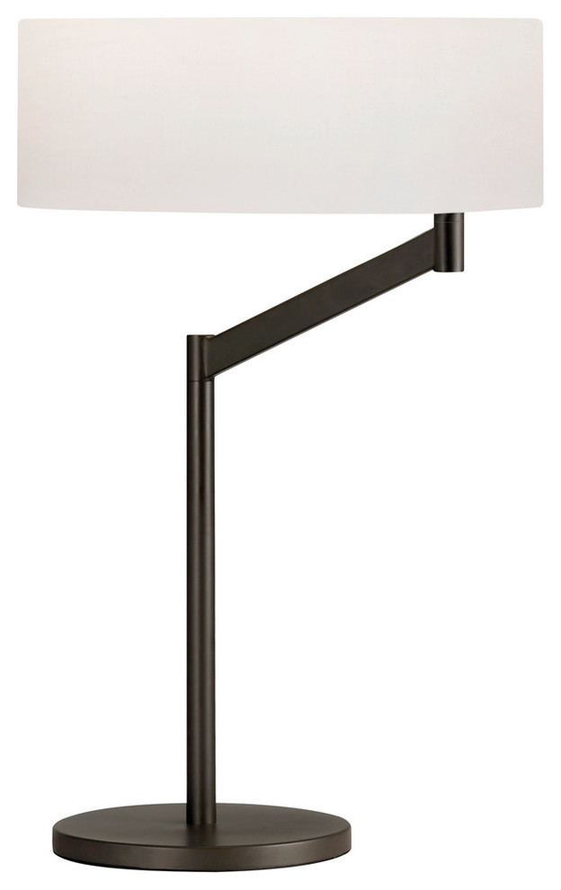 Perch Contemporary Swing Arm Table Lamp Coffee Bronze With White Cotton Transitional Table 8145