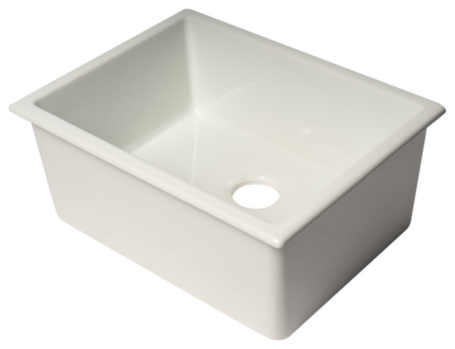 ALFI brand AB2418UD-W 24" White Undermount / Drop In Fireclay Kitchen Sink