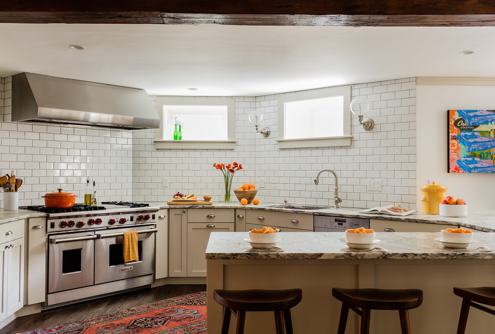 Example of a transitional kitchen design in Boston