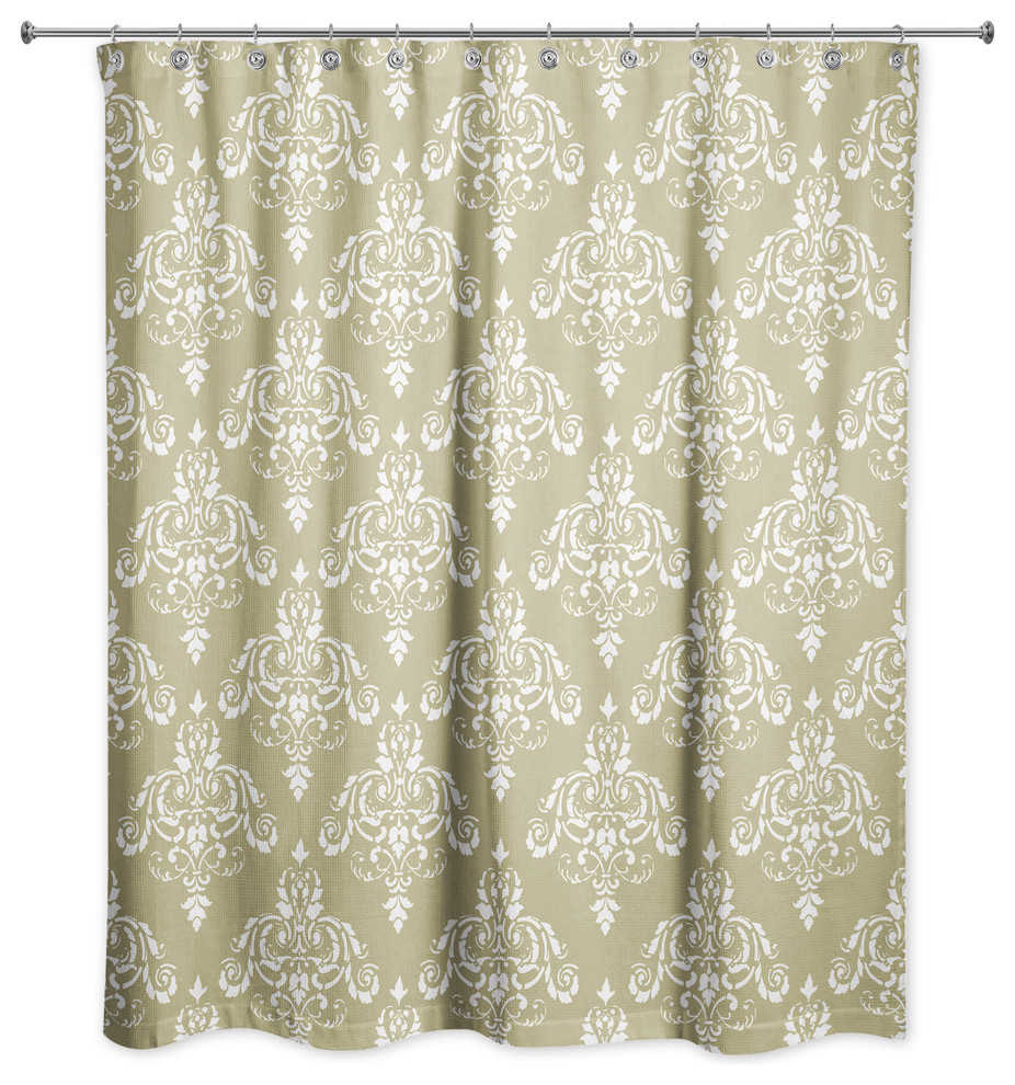 Gold Damask Pattern 71x74 Shower Curtain French Country Shower