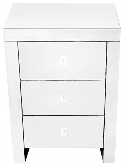 Mirrored Bedside Table Mdf With 3 Storage Drawers And Metal