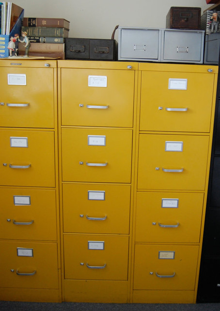 Vintage Bright Yellow Metal Steelcase File Cabinet by msmenimo