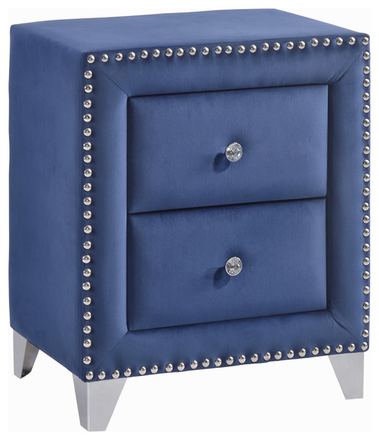 Caroline Velvet Night Stand, Navy Contemporary Nightstands And
