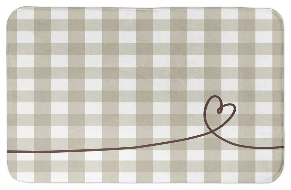 Beige Plaid Heart Bath Mat Farmhouse Bath Mats by Designs Direct