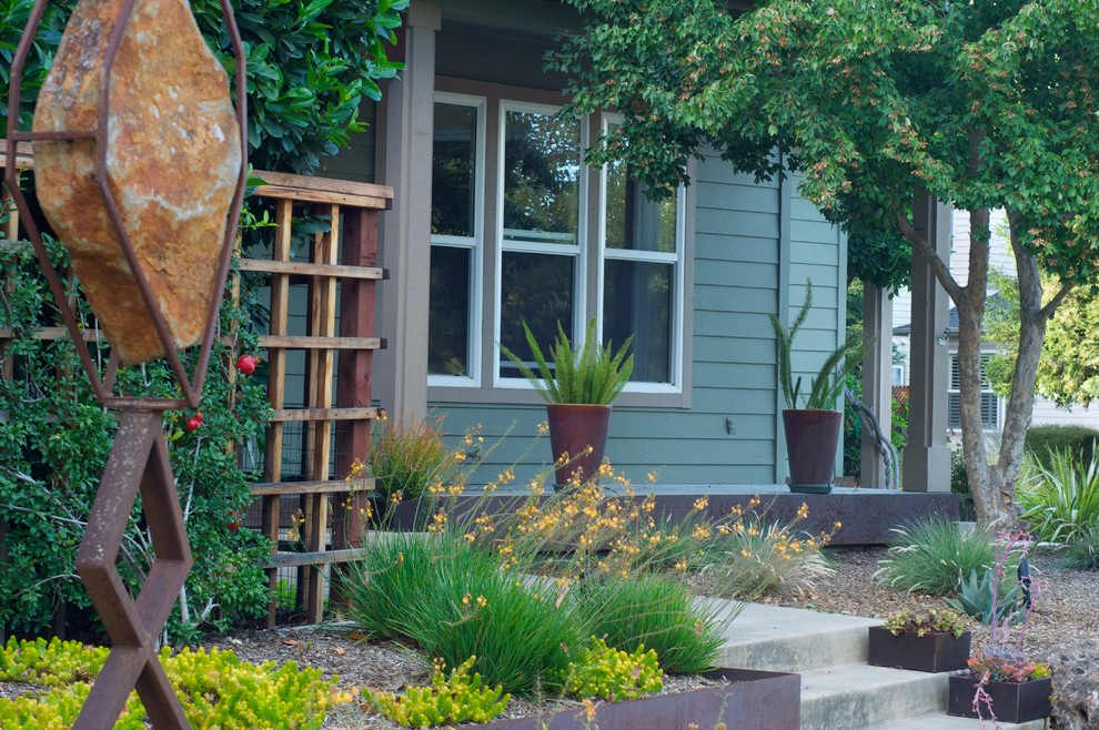 Inspiration for a mid-sized contemporary front yard full sun xeriscape in San Francisco with concrete pavers.