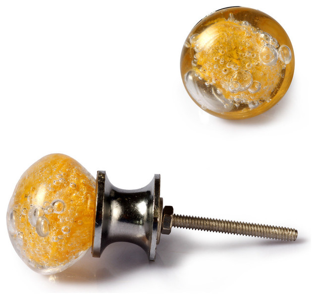 Glass Knobs Yellow Set Of 2 Silver Base Contemporary