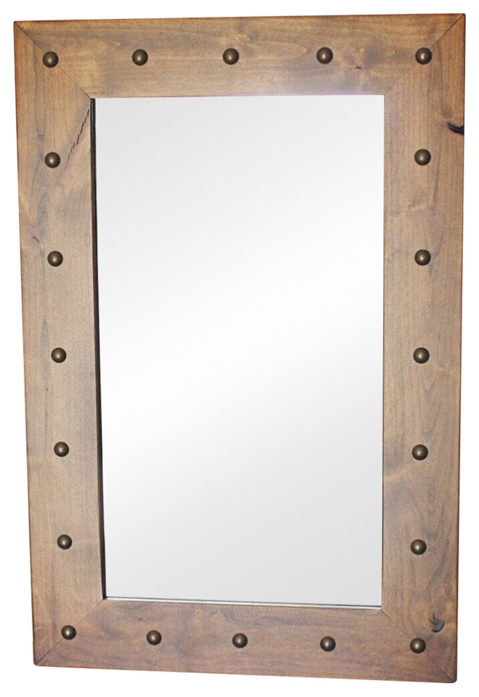 Santa Fe Stained Alder Wood Mirror With Tacks, 20"x30"