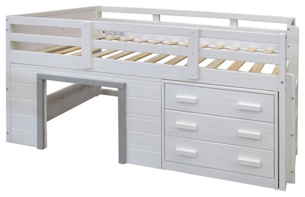 Donco Kids Sweet Dreams Twin Solid Wood Low Loft Bed in White and Gray