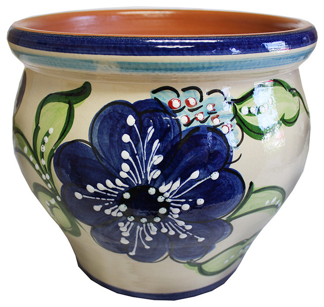 Spanish Flower Pot 7.75"D, Coco Planter Mediterranean Outdoor Pots
