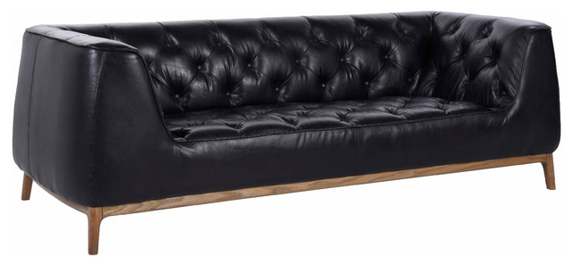 Remignton Distressed Black Leather, Black Leather Tufted Sofa Set