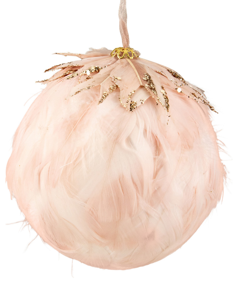 8" Pink Glitter Feather Hanging Christmas Ornament Modern Christmas
