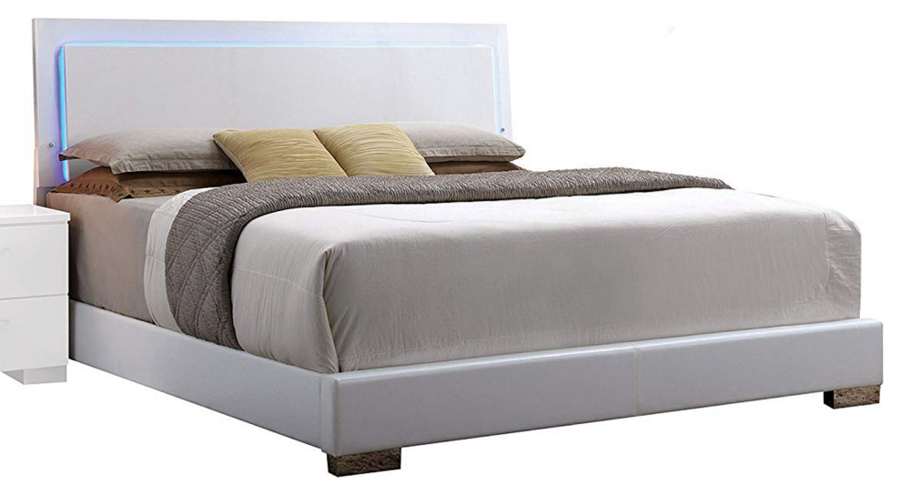 Benzara BM196849 Contemporary Style Queen Size Wooden Panel Bed, White