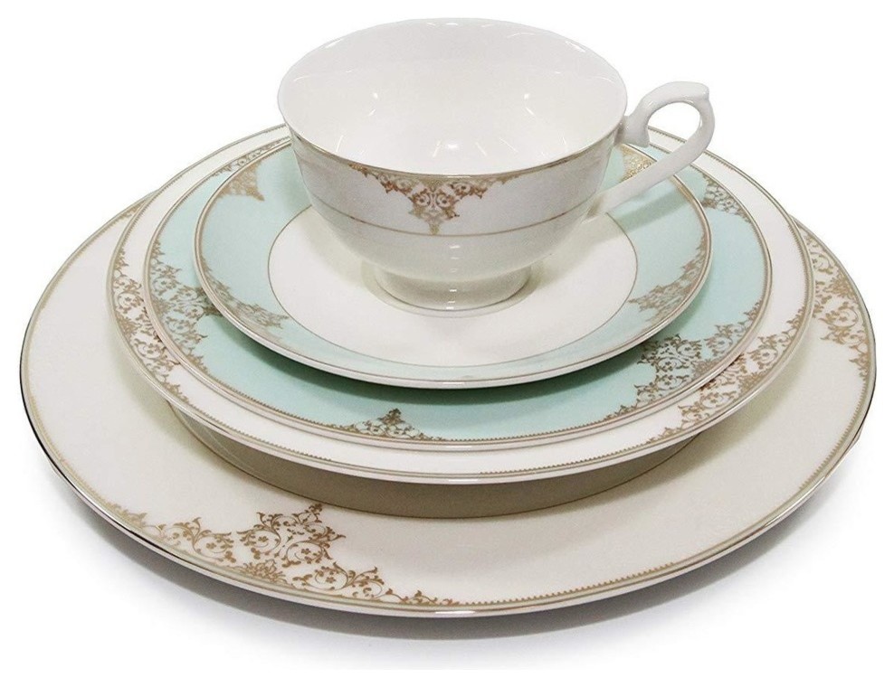 Royalty Porcelain "Gloria" 5pc White & Heaven Blue Dinnerware Set