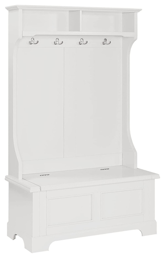 Transitional Hall Tree, 2 Open Compartments & Bench With Hidden Storage