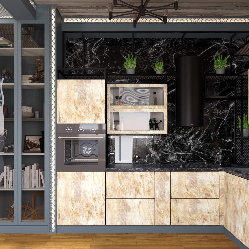 интерьер кухни с элементами лофта