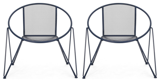 Elizabeth Modern Outdoor Iron Club Chair, Set of 2, Matte Navy Blue