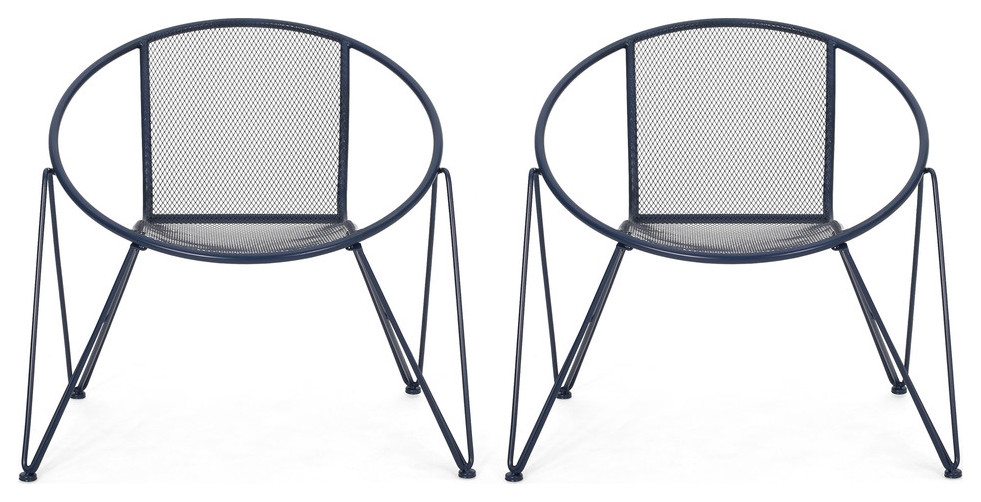 Elizabeth Modern Outdoor Iron Club Chair, Set of 2, Matte Navy Blue