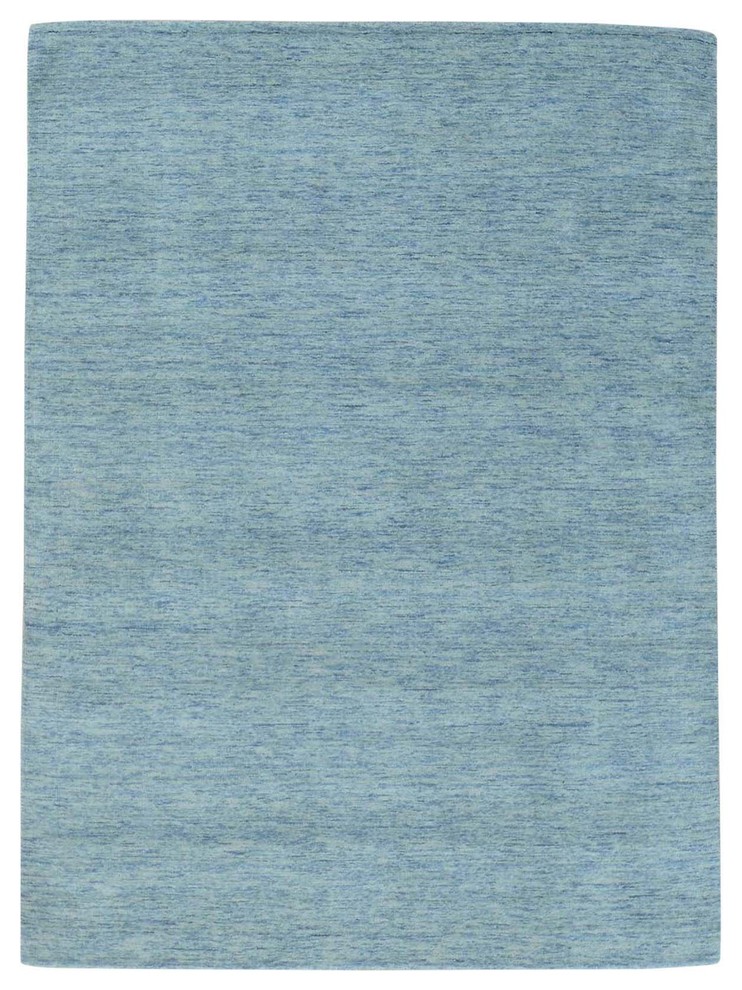 Sky Blue Thick and Plush Loomed Gabbeh Pure Wool Oriental Rug, 5'0"x6'10"