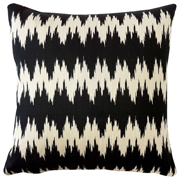 Ikat Stripes Black And Cream Throw Pillow 17x17 Contemporary
