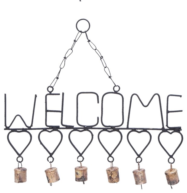 Welcome Wind Chimes With Metal Hearts And Bells Modern Welcome Wind Chimes With Metal Hearts And Bells Modern