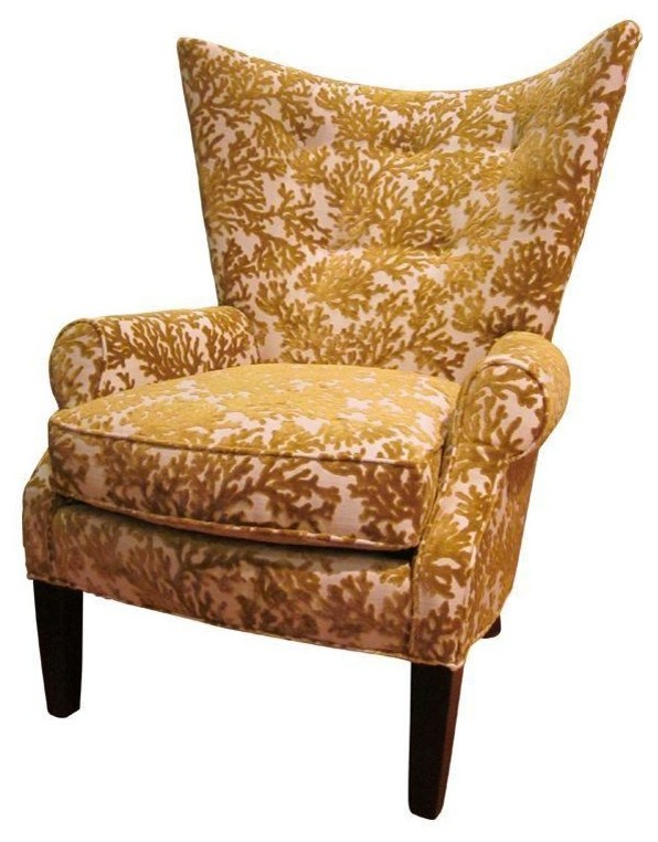 Pre-owned Wing Chair in Gold Cut Velvet by Lee