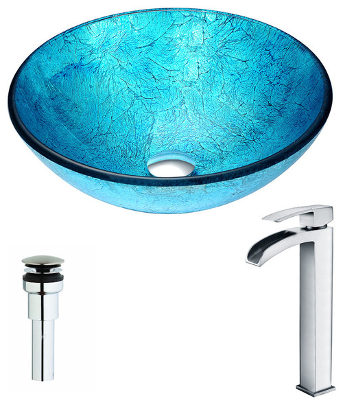 ANZZI Accent Series Deco-Glass Vessel Sink with Key Faucet, Polished Chrome