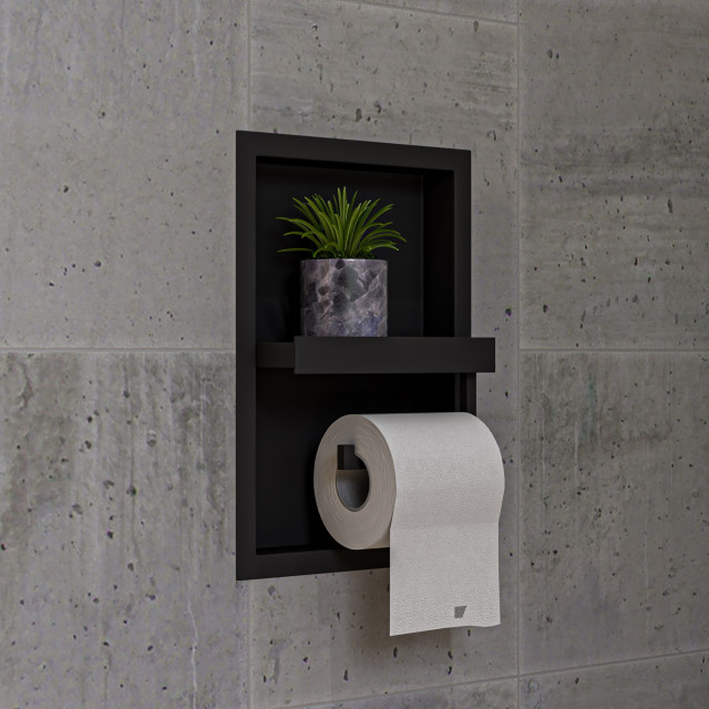 ALFI brand ABTPNC88-BLA Black Matte Stainless Steel Recessed Toilet ...