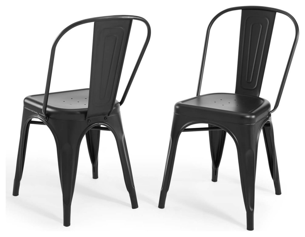 Side Dining Chair, Set of 2, Metal, Black, Modern, Bistro Restaurant