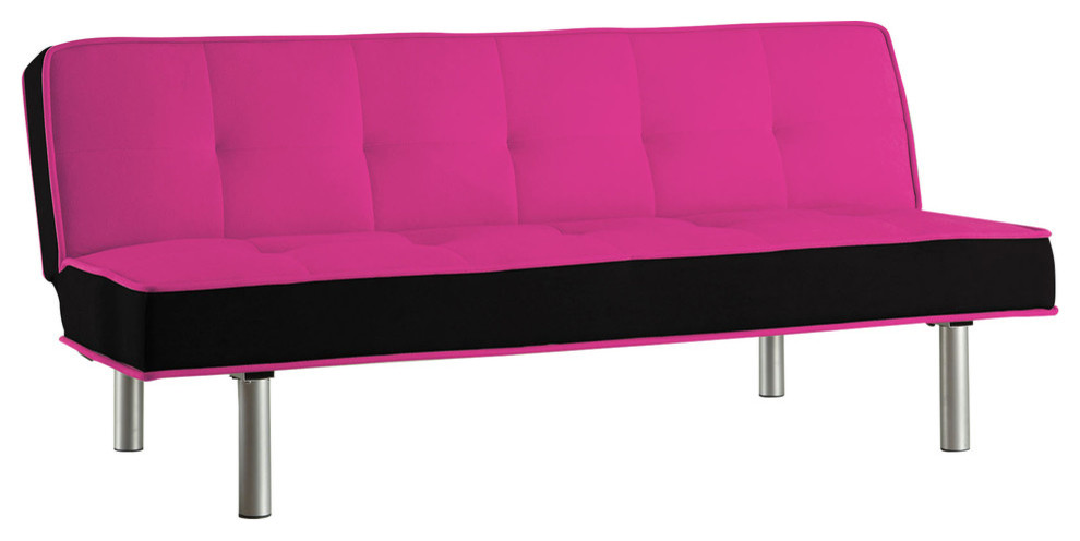 Hailey Flannel Adjustable Sofa, Magenta and Black