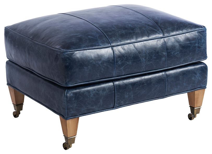 Sydney Leather Ottoman With Brass, Leather Ottoman With Wheels