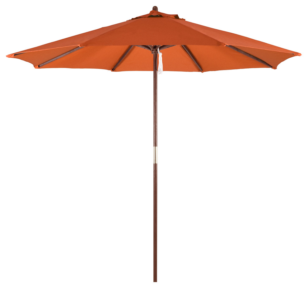 9' Wood Market Umbrella Pulley Open Hardwood, Polyester, Tuscan