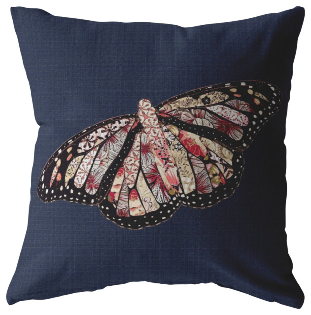 16" Denim Blue Butterfly Indoor Outdoor Throw Pillow