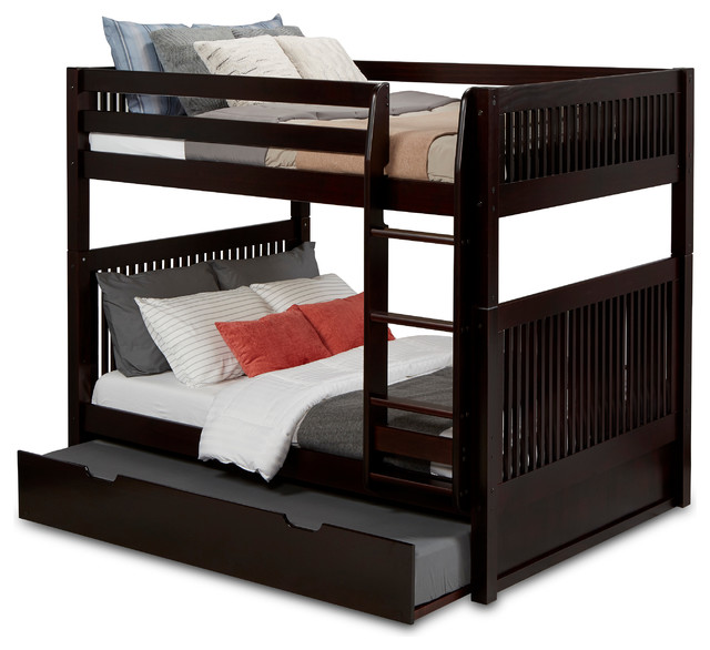 Camaflexi Full over Full Bunk Bed with Twin Trundle, Mission Headboard
